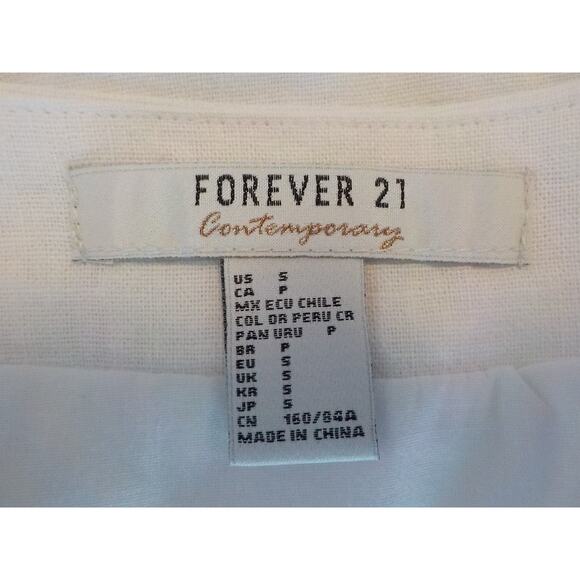 Forever 21 White Mini Skirt with Pom Pom Trim Hem Women size Small Linen Rayon - Picture 6 of 6